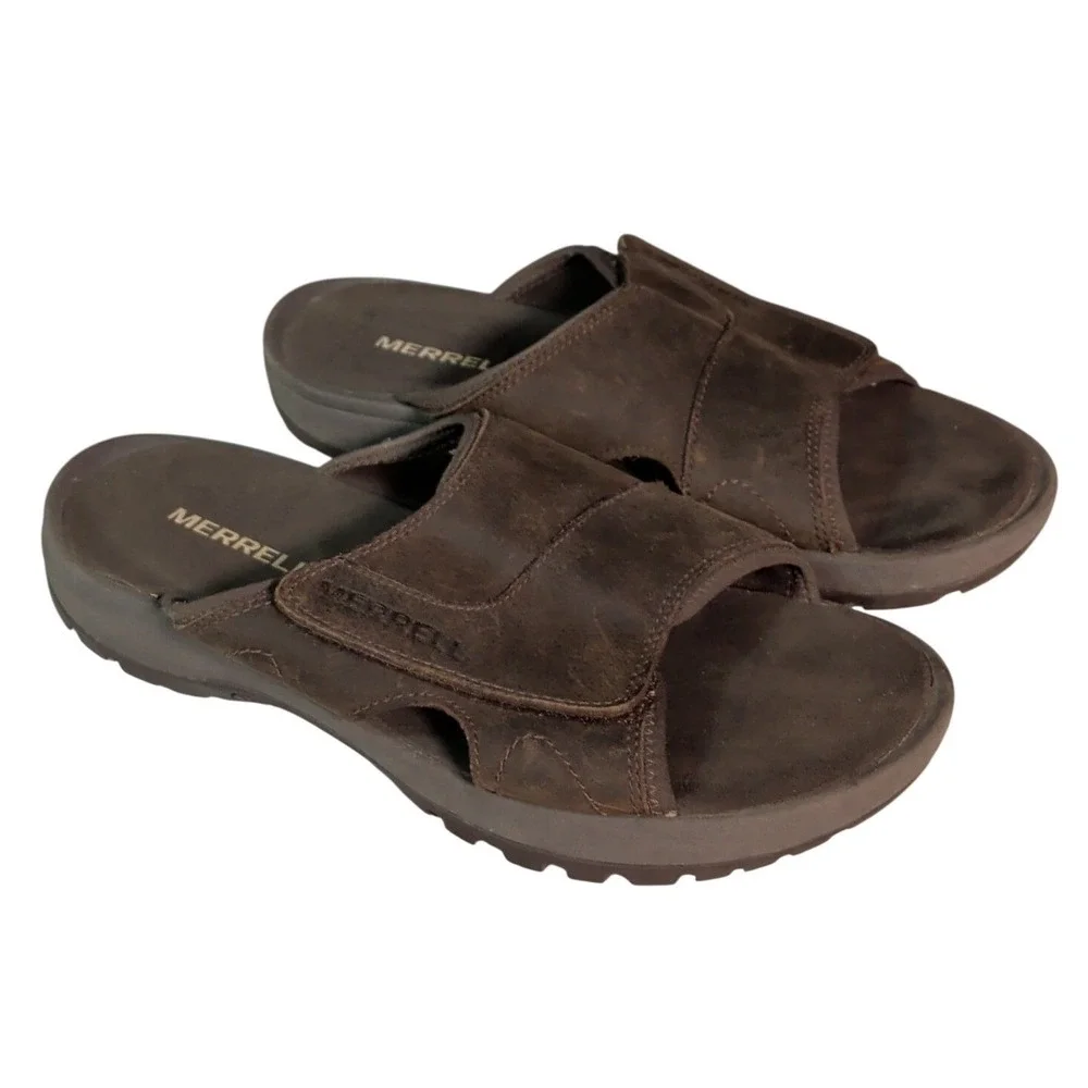 Merrell Sandspur 2 Slide Sandals Mens Size 8 Brown Leather Slip On Gorpcore